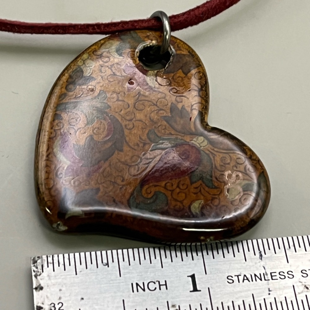 Red and Brown Paisley Heart Pendant Necklace - Picture 6 of 6